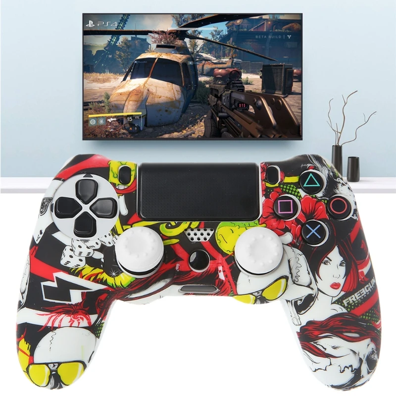

Gamepad Controller Guards Silicone Sleeve Protective Case + 2 Grip Caps For PS4 Nov-26A