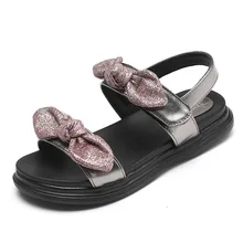 Детские сандалии девушки летняя обувь принцессы плоские модные сандалии с бантом для девочек новые детские сандалии кожаная обувь KS487