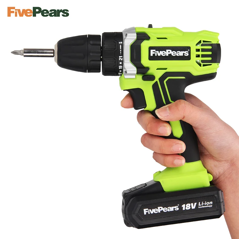 

FIVEPEARS 18Volt Max Electric Screwdriver Cordless Drill Mini Wireless Power Driver DC Lithium-Ion Battery 2-Speed 2 Batteries