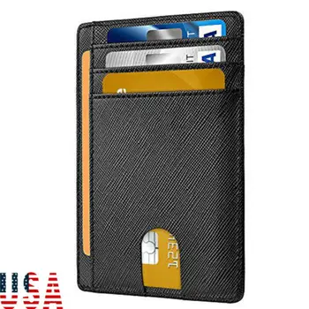 

Men's Leather Slim Magnetic Front Pocket Wallet ID Credit Card Holder
