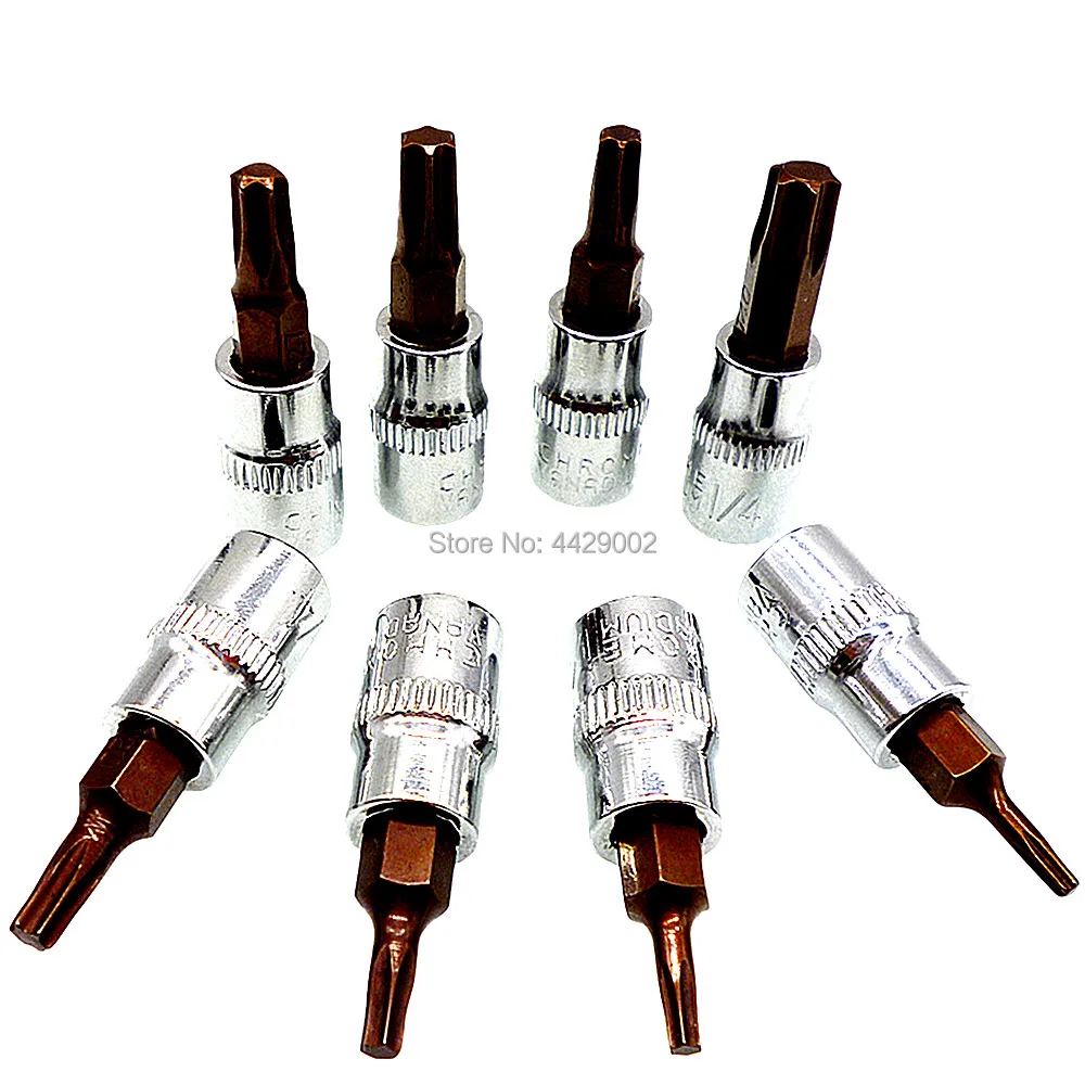

8pcs Torx Bit Socket Set 1/4" Square Drive Ratchet T8 T10 T15 T20 T25 T27 T30 T40 Impact Driver Screwdriver Bits Socket Bit Set