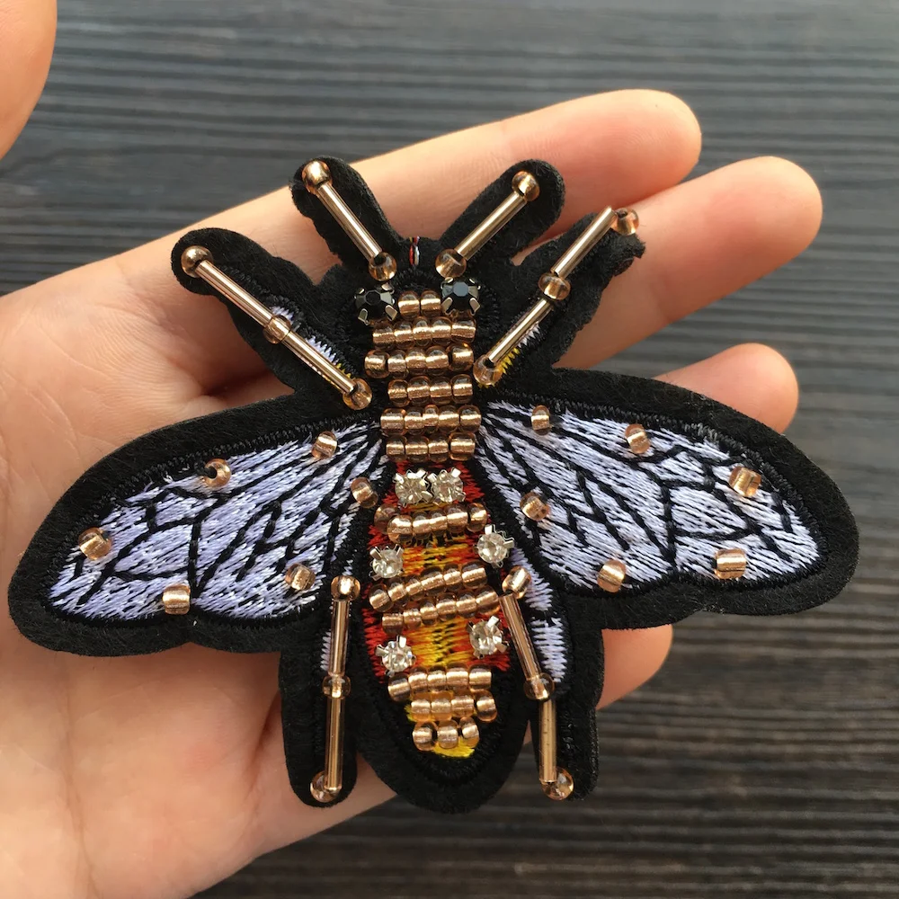 

1Pcs Bees Beaded Patch for Clothing Sewing on Patch Rhinstone Beading Applique Clothes Badge DIY Sewing Accessories LSHB606