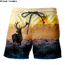 PLstar Космос животных стиль Олень 3D печатных Красочные Птицы Лето мультфильм стиль новые мужские шорты Прямая