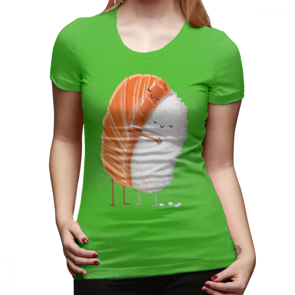 Японская рыба футболка суши объятия футболка Kawaii графическая женская футболка красный круглый вырез хлопок короткий рукав размера плюс женская футболка - Цвет: Зеленый