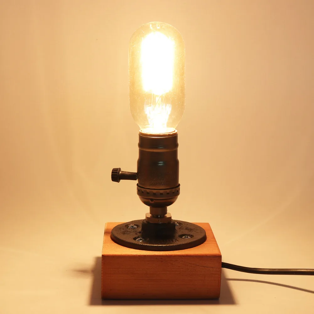  Retro Table Light Single Socket Bedside Desk Lamp Wooden Base Creative Vintage Edison Light Bulb wi