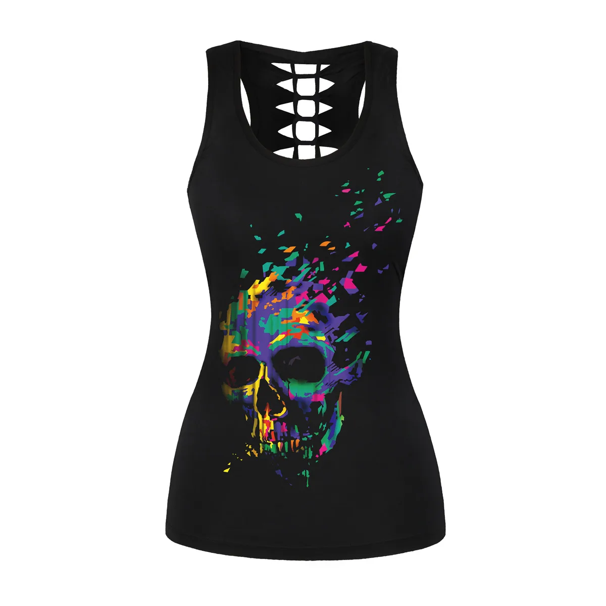 Gothic Colorful Skull Printed Sleeveless Tops Summer Women Tank Tops