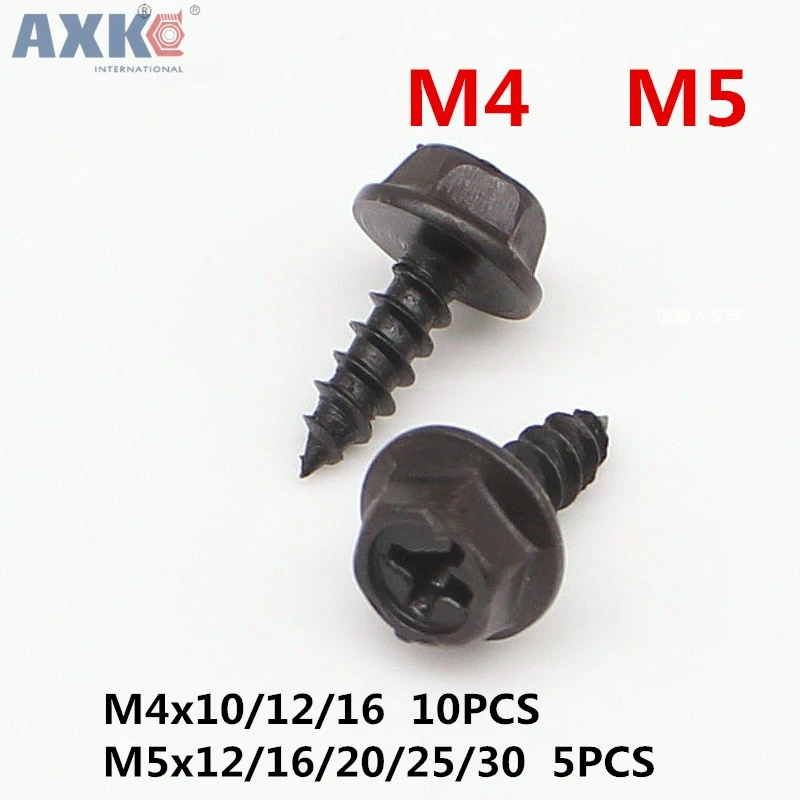 

AXK M4 M5 Phillips Self tapping Screw Flange Hex Head Bolt Cross Socket Screws Black Zinc High Quality