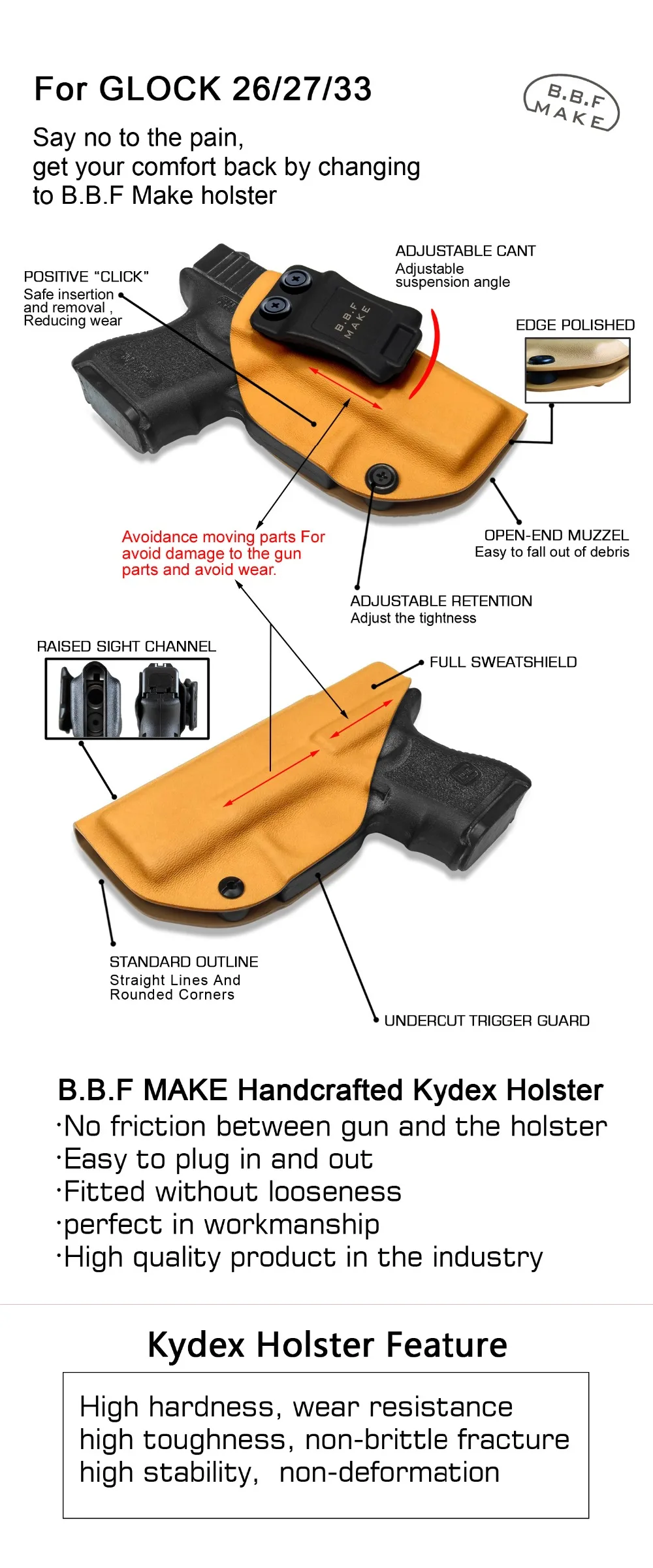 B.B.F Make IWB Тактический KYDEX пистолеты кобура подходит: Глок 26 27 33 внутри скрытый пояс для переноски сумка Pistola чехол Аксессуары