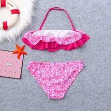 Купальники для малышей Детская одежда для девочек с оборками и цветочным принтом из двух предметов летний купальный костюм; Купальник; пляжная одежда для девочек купальный костюм T7