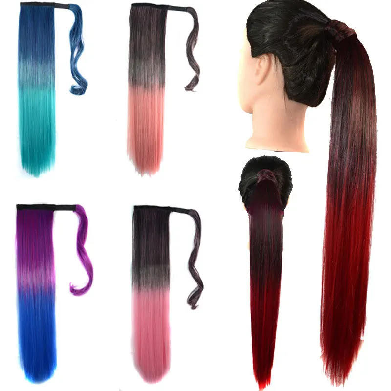 

HighTemperature Fiber Long Straight Real Natural Ponytail Clip In Pony Tail Hair Extensions Wrap Around On Synthetic Hair Piece
