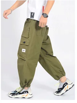 Color Block Pockets Cargo Harem Ribbon Pants Mens Casual Joggers Baggy Tactical Trouser Harajuku Streetwear Hip Hop Fashion Male