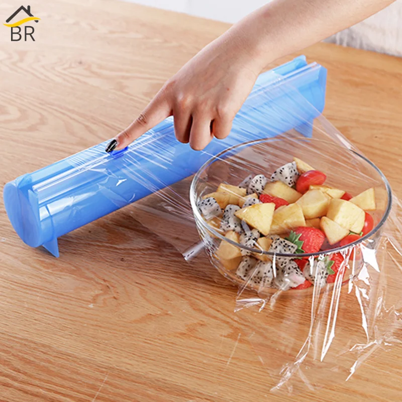 Comprar BR de todos los tamaños dispensador de envoltura de plástico caja de soporte de papel de aluminio para cortar película de alimentos envoltura adhesiva cortador de película de cocina organizador de película