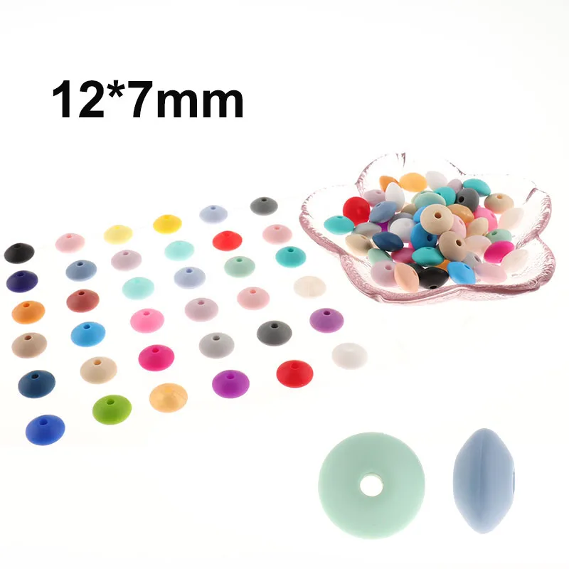 

300pcs Abacus 12*7mm Flat Lentils Silicone Teether Beads Baby Personalized Pacifier Chain Bpa Free Silicone Teething Necklace