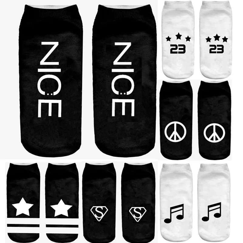 

Dreamlikelin 1 Pair Simple Fashion Letter Print Lip Music Note Superman Star Woman Socks Casual Women's Punk Anklets Socks