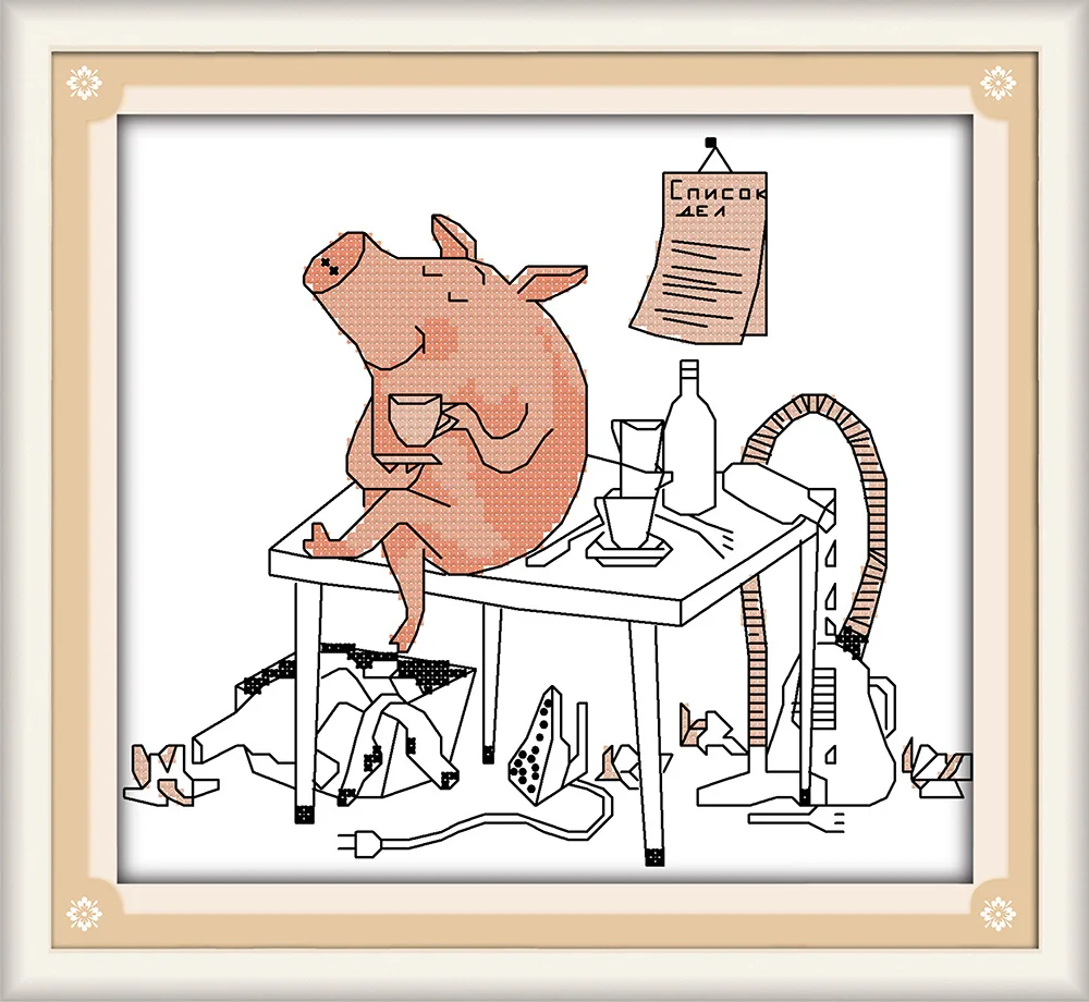 Набор для вышивки крестиком Joy Sunday Happy little pig Park|Упаковка| |