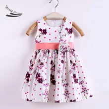 New Kids Girl’s Wear Sweet Sleeveless Sundress Floral Brooch High Waist Casual Pleated Dress 1-7Y