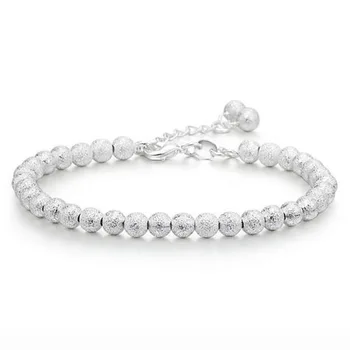 

925 Sterling Silver Romantic Lovely Fashion Female Handmade Jewelry Lovely Frosted Beads Bracelet