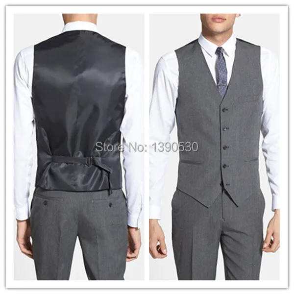 

top quality 100% wook dark grey single V neck 5 buttons cheap waistcoats men