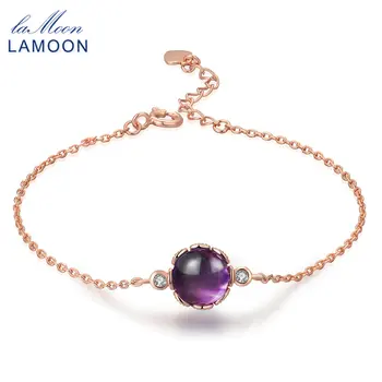 

LAMOON 8mm 2.1ct 100% Natural Roundness Purple Amethyst 925 Sterling Silver Jewelry Charm Bracelet LMHI035
