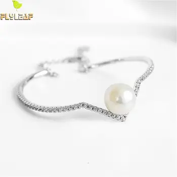 

Flyleaf Natural Freshwater Pearl 100% 925 Sterling Silver Bracelets For Women Cubic Zirconia Fine Jewelry Bracelets & Bangles
