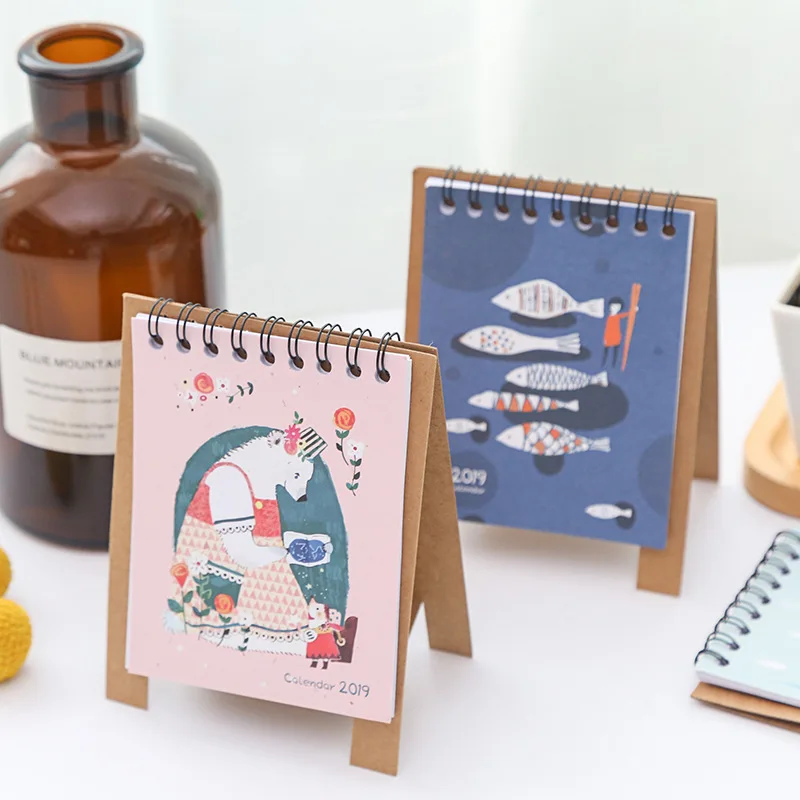 2019 2019 NEW Kawaii Cartoon Animals Calendar Creative Desk Vertical Paper Multi-function Storage Box Timetable Planner Notebook