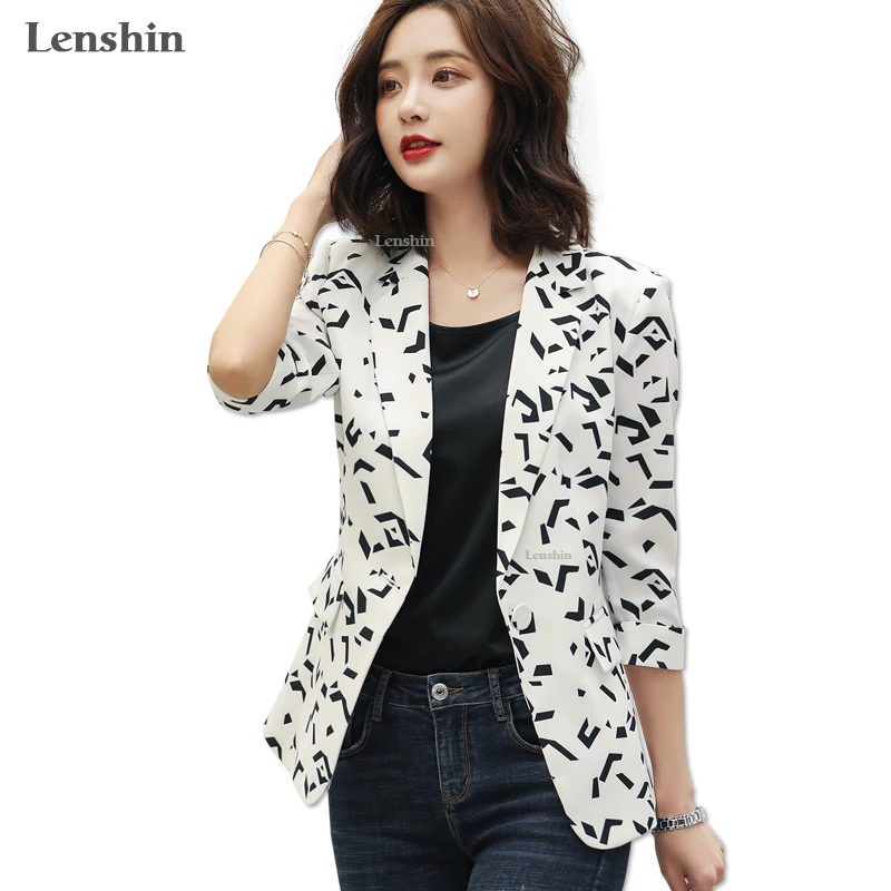

Lenshin Geometric Jacket for Women Summer Wear Female Casual Style Coat Half Sleeve Blazer Breathable Tops Outwear