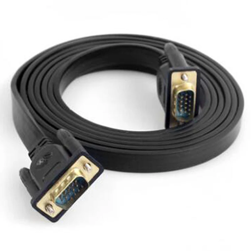 TV VGA cable male to male Black flat wire line computer connect cable