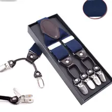 Мода без коробки мульти шаблон сетки Мужская Повседневная мода подтяжки высокого качества кожаные подтяжки Регулируемый 6 зажим ремень