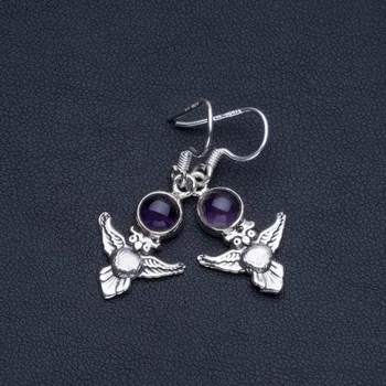 

Natural Amethyst Boho Style 925 Sterling Silver Drop Earrings 1 1/4" R1625