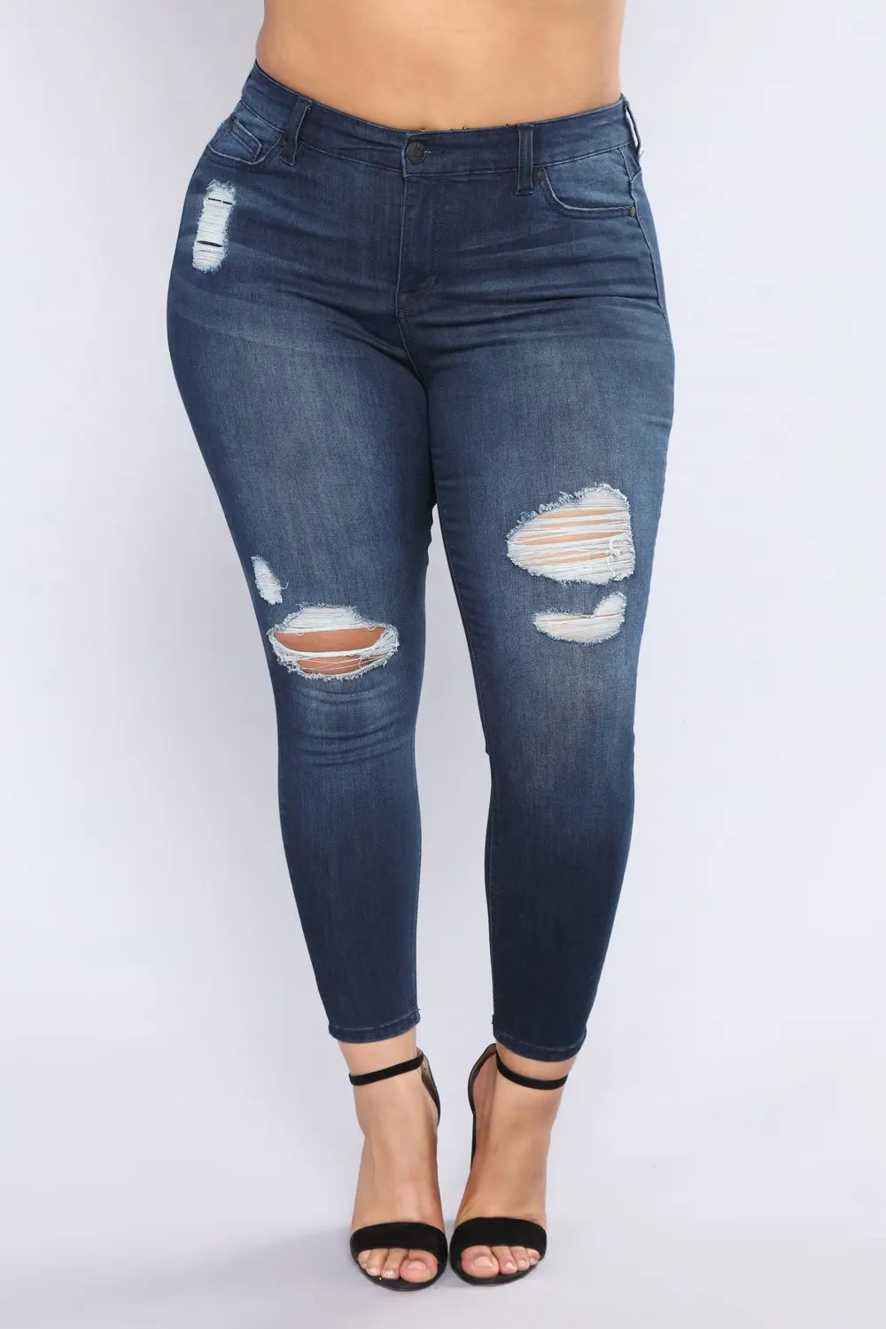 QMGOOD Female Clothes Summer 6XL Torn Ripped Jeans Women Large Size Push Up Jeans Big Size Mom Jeans Stretch Tights Denim Pants