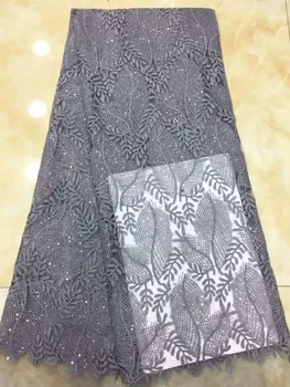 

2019 Grey colors gold line sequins on Mesh embroidery Lace Sequin Fabric For dress/Clothes/Events dress lace fabric five yards