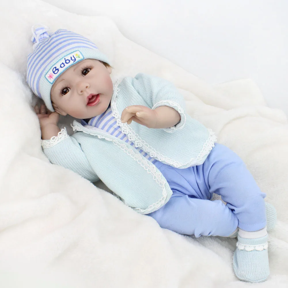 

NPKDOLL Reborn Baby Doll Rooted Brown Mohair Blue Bebe Romper Soft Silicone reborn Boneca Christmas Gift For Girls Boys 55cm