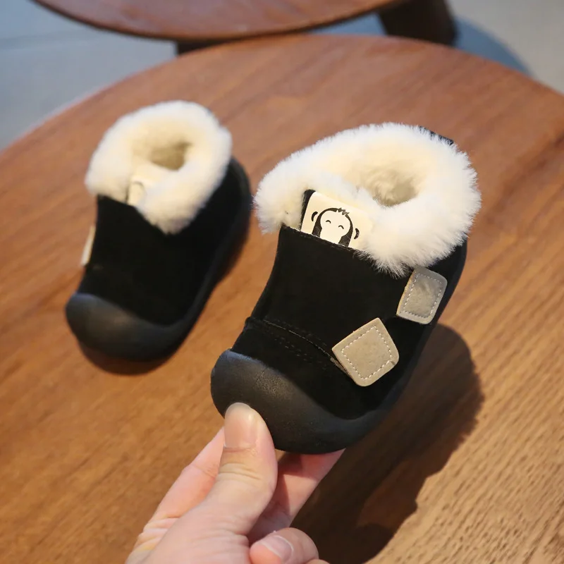 Детская зимняя обувь; Новинка; детская хлопковая обувь; бархатная обувь для малышей; обувь для малышей с мягкой подошвой; волшебная обувь для первых шагов - Цвет: Черный