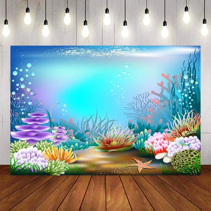 10x6.5ft Cartoon Under The Sea Backdrop Vinyl Sunlight Underwater World Backgroud Baby 1st Birthday Party Photobooth Backdrops Tropical Fishes Shark Hippocampus Jellyfish Summer Holiday 