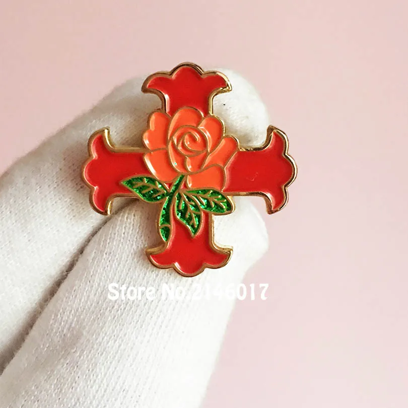 

100pcs Masonic Lapel Pin Knight Scottish Rite Red Cross Of Constantine Rose Glitter Pins Brooch Free Masons Custom Enamel Badge