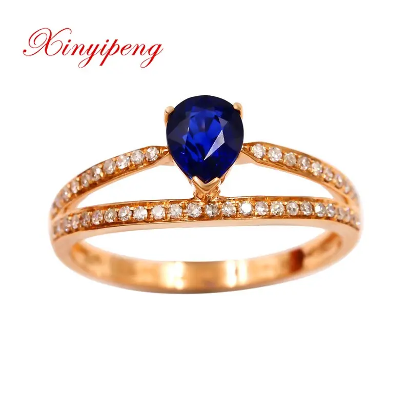 

Xin yi peng 18 k rose gold inlaid 0.9 -carat natural blue sapphire ring women ring with diamond beautiful fine for party