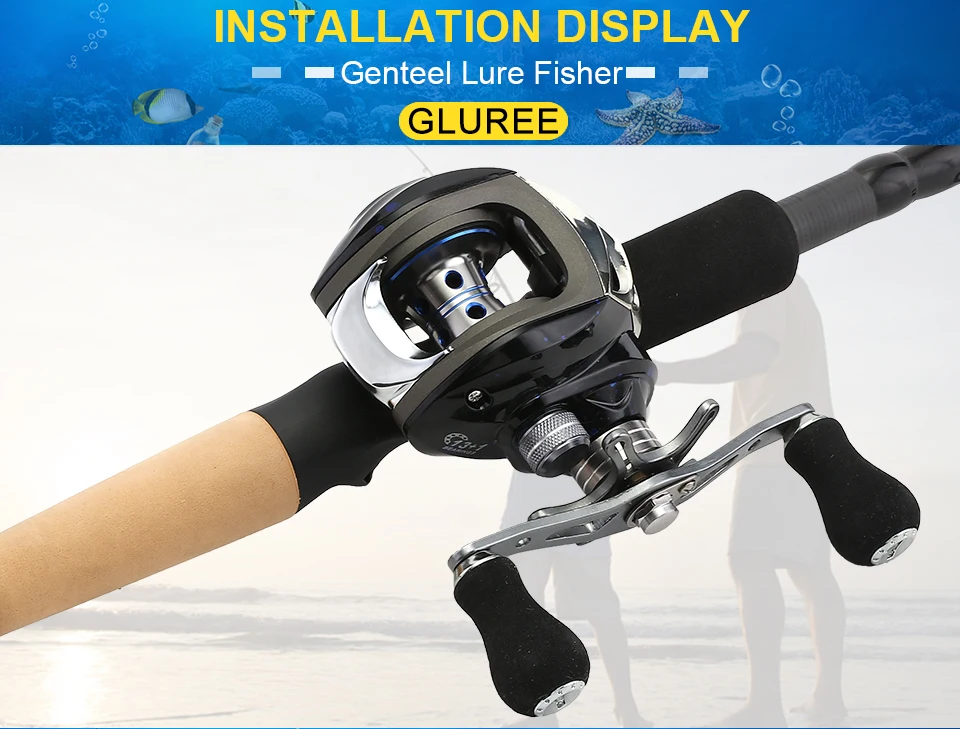 GLUREE Plastic Baitcasting Fishing Reel 13+1BB 6.31 220g Metal Line Cup Blue LeftRight Hand Lure Fishing FreshSalt Water Reel (21)