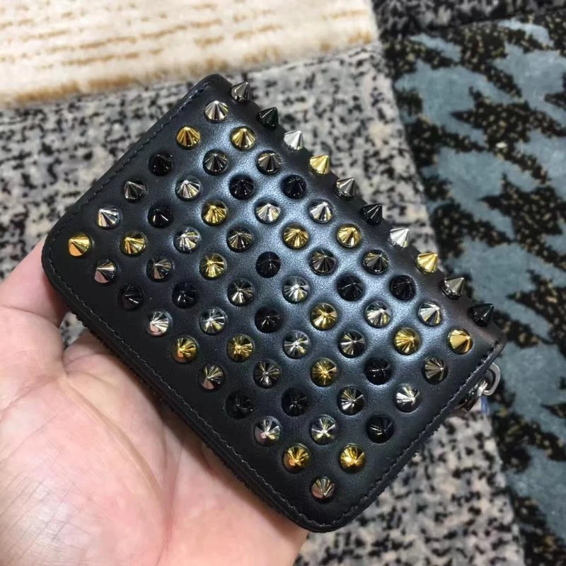 

High Quality Genuine Leather Men or women short Wallets Zipper Wallet Rivets Business Male Clutch Coin Purse Card Holder Wallet