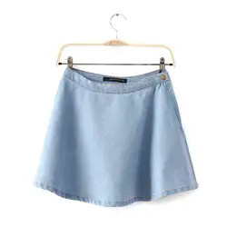 2018 горячая Распродажа модные Повседневное твердые Denim круг Жан мини юбка хлопок кнопку