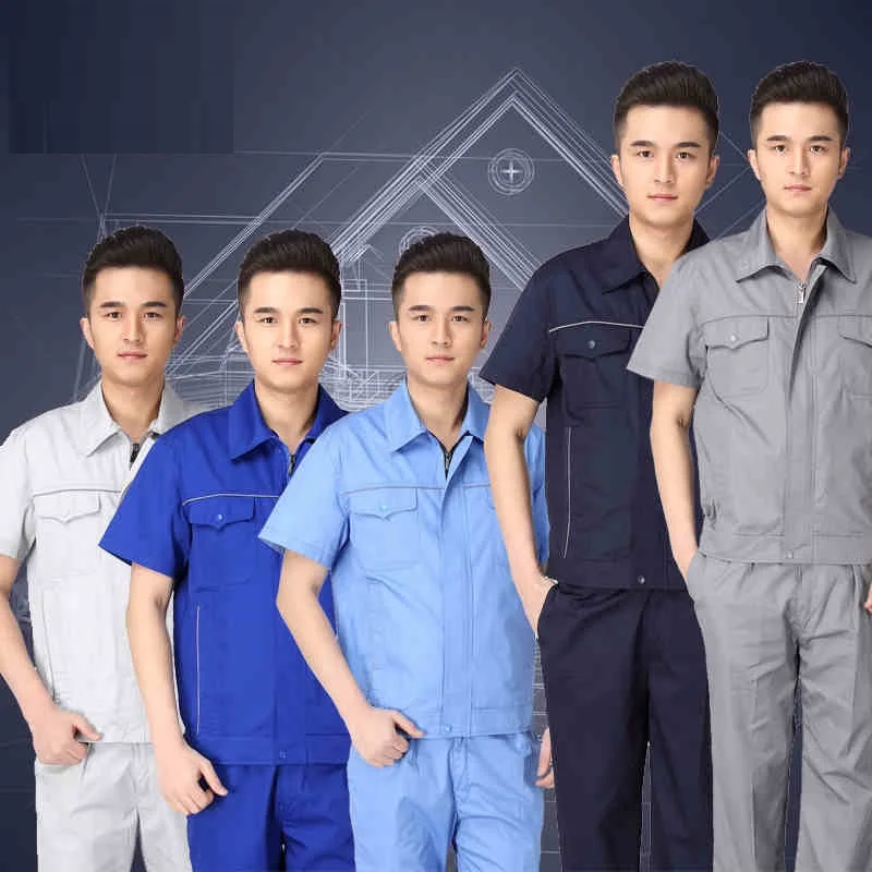 (10 set Shirt&Pant)Mechanic Overalls Men Factory Uniforms Safety