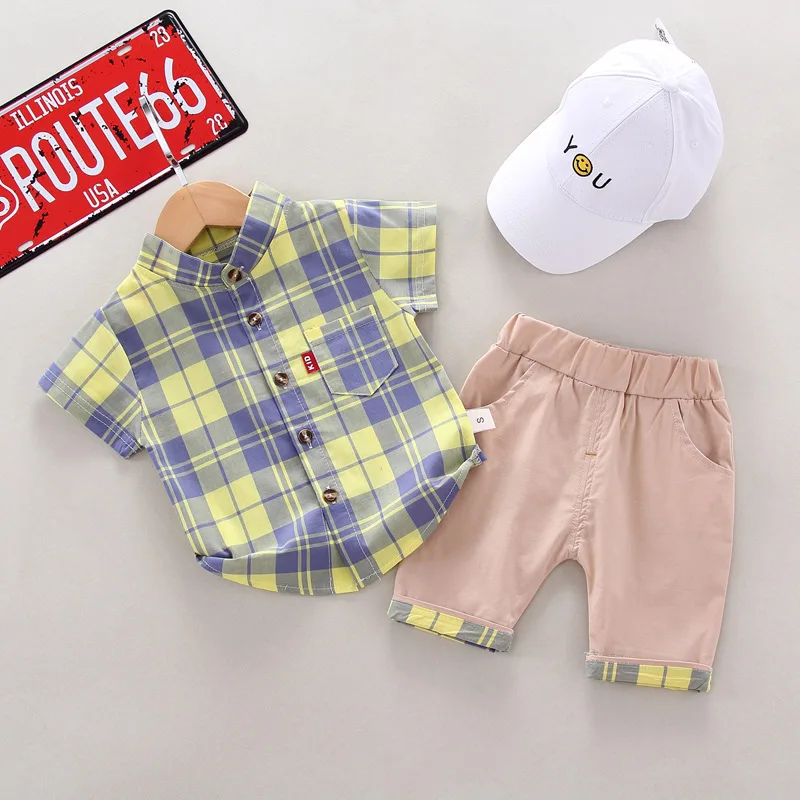 

2019 New Fashion 2pcs Toddler Girl With Cute Lace Plaid Dress Jacket Blouse + Short Pants