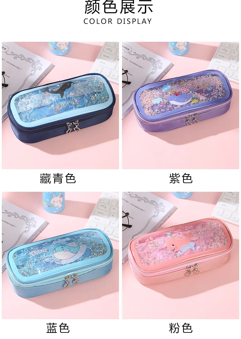 Kawaii Pencil Case Cartoon Anime Whale Stretch Double zipper Large Capacity Pencil Box Cute Pencilcase Kids School Stationery