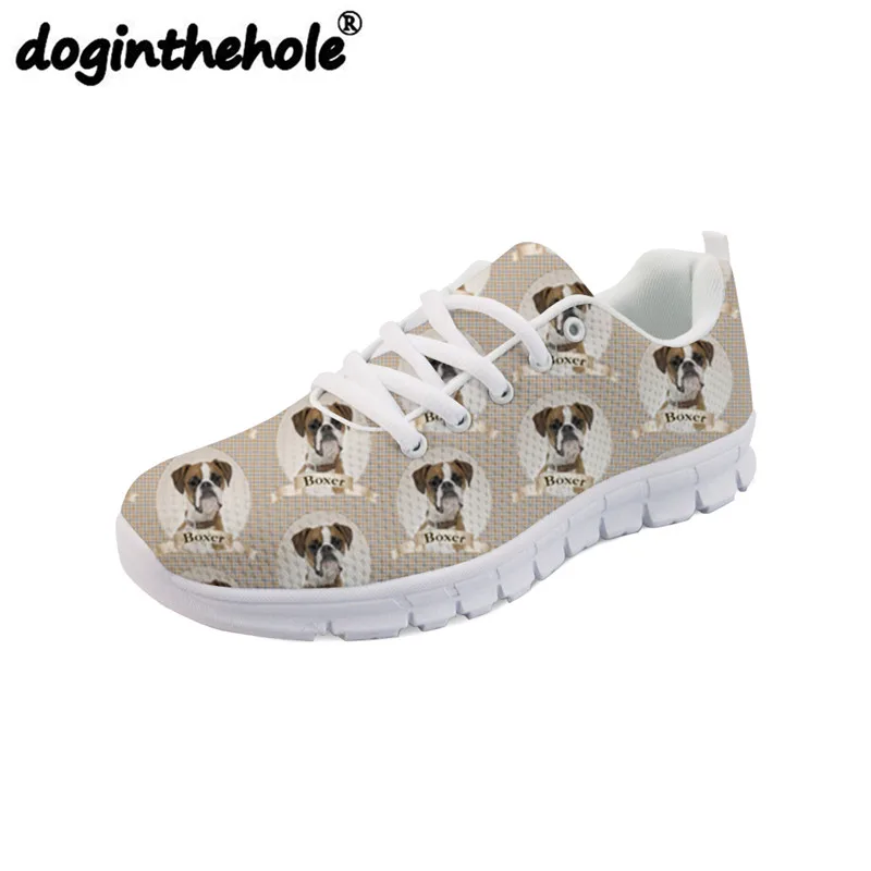 

doginthehole Women Sport Shoes Cute Boxer Dog Printing Women's Sneakers Flats Comfortable Walking Shoes Outdoor Fitness Lace-up
