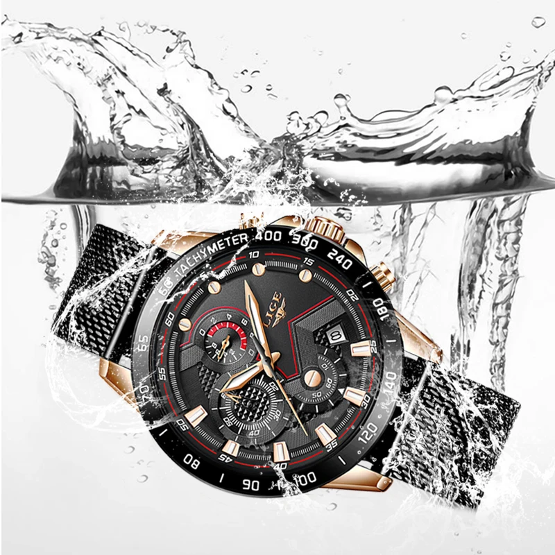 LIGE Brand Men's Fashion Watches Men Sport Waterproof Quartz Watch Man Ultra-Thin Mesh Belt Clock WristWatches Relogio Masculino