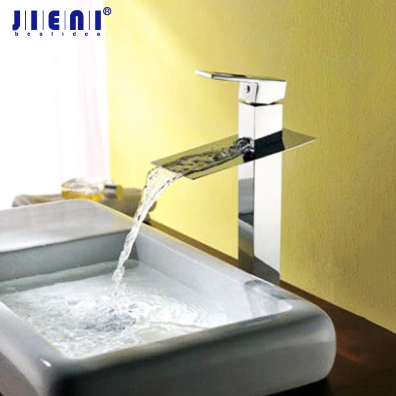 Solid Brass Tall Waterfall Chrome Water Power Tap Bathroom Basin Faucet