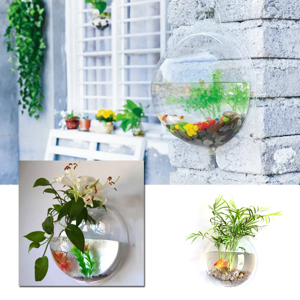 Hang Ball Vase Flower Planter Pot Wall Mount Fish Tanks Goldfish Bowl Acrylic Hanging Aquariums Flowerpot Flower Vase Home Decor