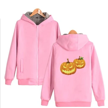 

Halloween Pumpkin Print Pink Hoodie Sweatshirts Men Women With Hood Winter Thicken Warm Zipper Hooded Jacket Coat Outwear