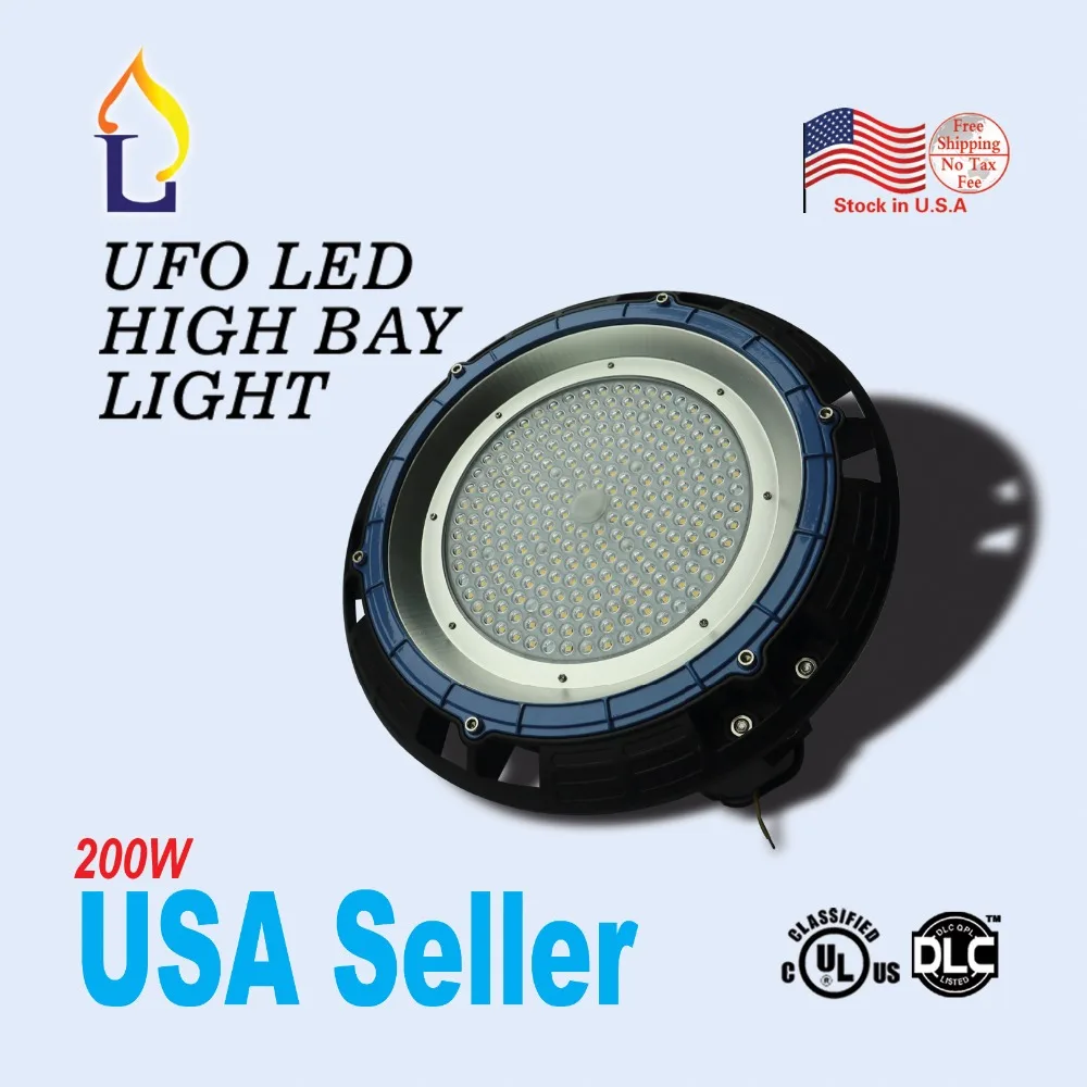 

2pc/lot UL/DLC led UFO led high bay light lamp 200W Industrial light led AC100-277V ip65 5 years warranty ufo ceiling light USA