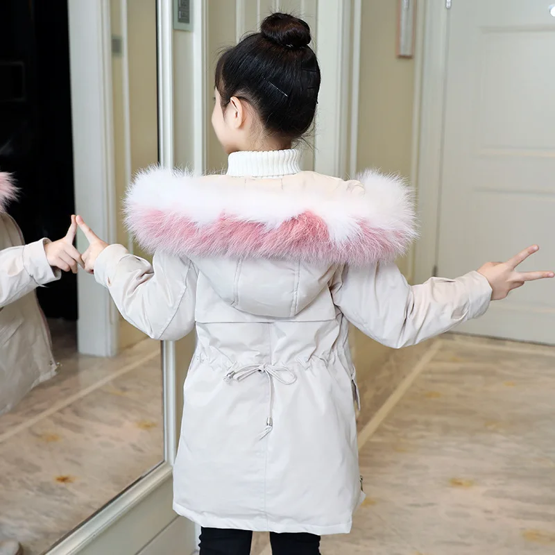 

Children's Long Coat Teenage Girls Winter Coats Long Sleeve Fur Collar Hooded Girl's Warm Jacket Outerwear