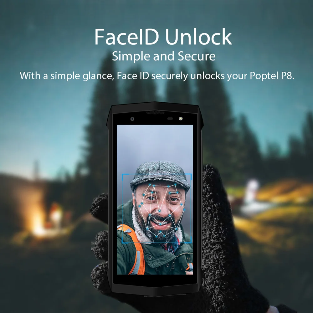 POPTEL P8 4G LTE прочный телефон IP68 Водонепроницаемый Пылезащитный для лица ID 5,0 дюймов 3750 мАч Android 8,1 16 Гб NFC 5MP+ 8MP смартфон